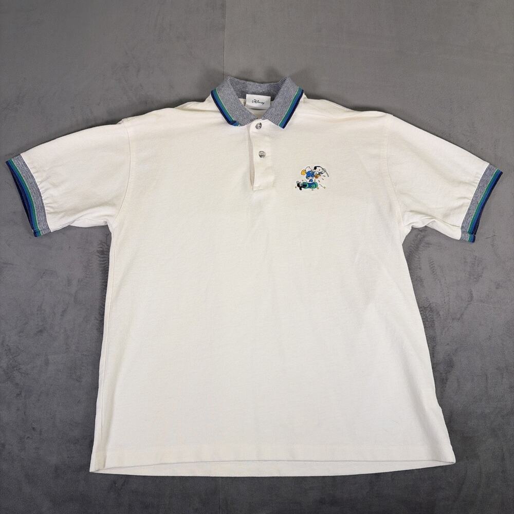 Vintage Walt Disney World Donald Duck Golf Tantrum Medium White Polo Shirt Chrty
